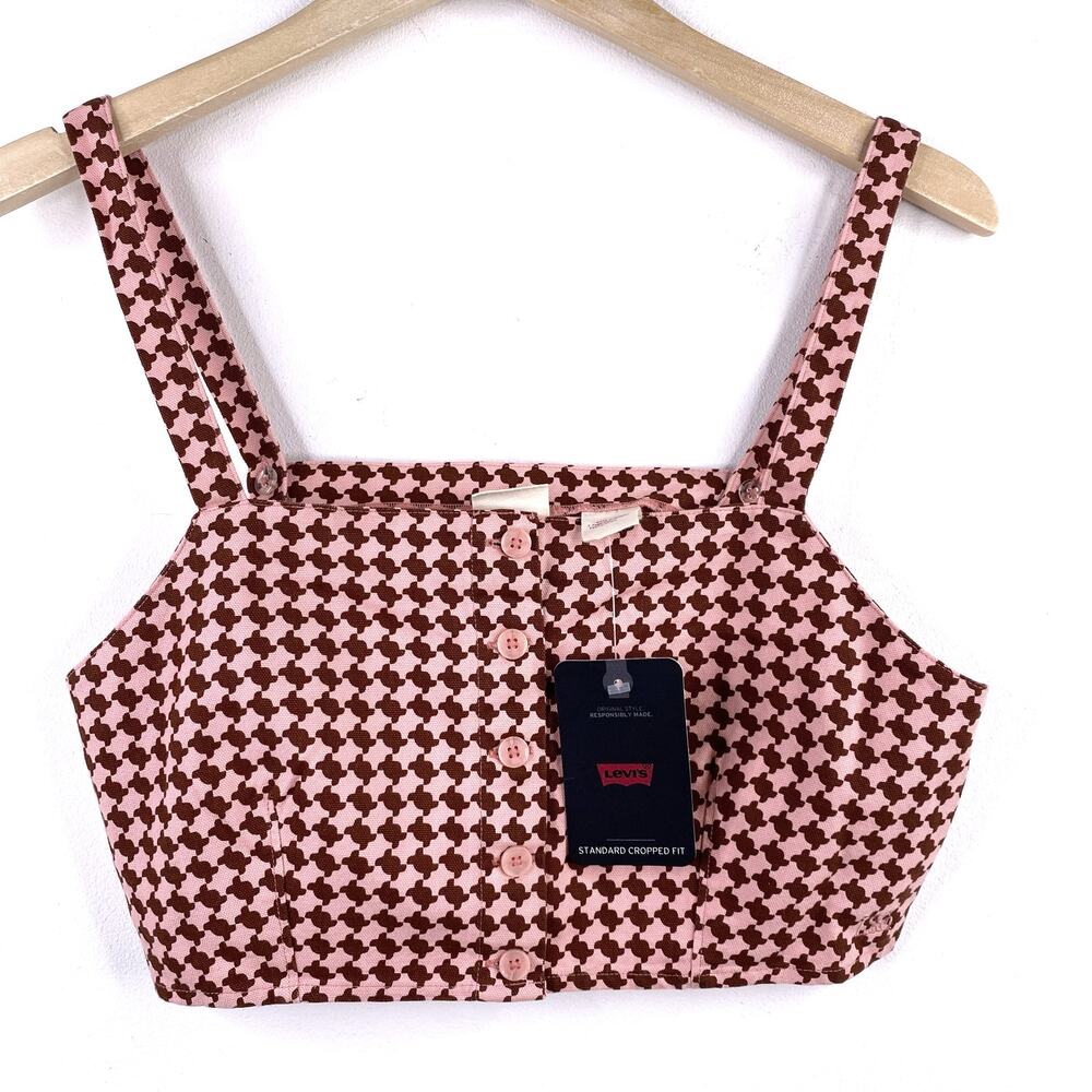 Levis Nadia Houndstooth Crop Top Small Pink Red Skater Y2K 90s Whimsygoth NWT